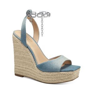 THALIA SODI Womens Blue Denim Clasp Chain 1-1/2" Platform Wedge Shoes 8.5 M